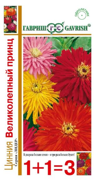Цинния Великолепный принц, (кактусовидная) смесь 0,5 г сер.1+1