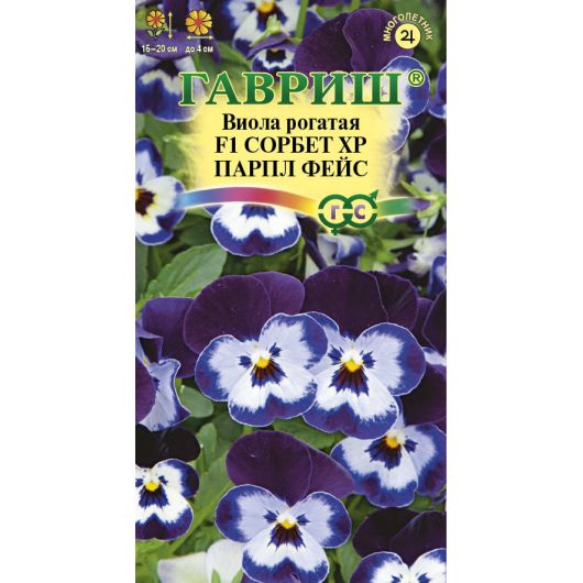 Виола Сорбет XP Парпл Фейс F1 рогатая (Анютины глазки)* 4 шт.